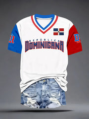 Women's Dominican Republic Inspired Print V-Neck T-Shirt