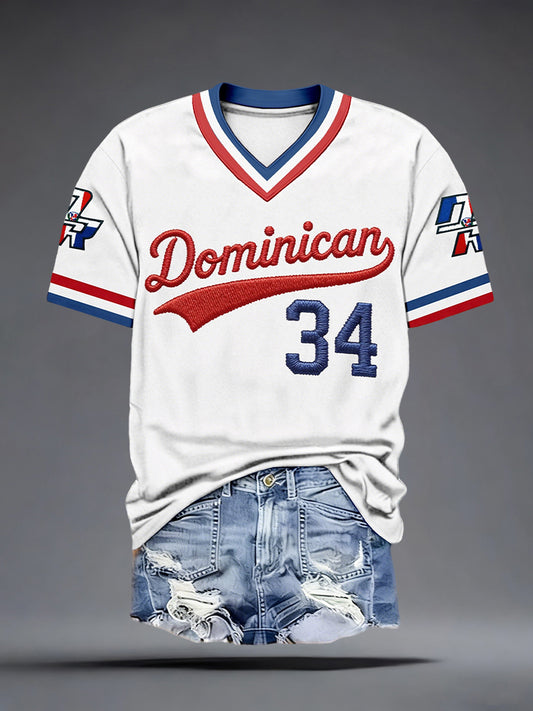 Women's Dominican Republic Inspired Print V-Neck T-Shirt