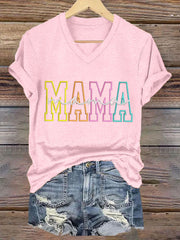 Women'S Casual Mother'S Day Mama Graphic Print V-neck Short Sleeve T-Shirt