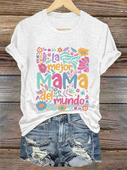 Women's Mother's Day La Mejor Mama Del Mundo Floral Short Sleeve T-Shirt