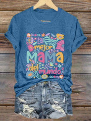 Women's Mother's Day La Mejor Mama Del Mundo Floral Short Sleeve T-Shirt