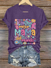 Women's Mother's Day La Mejor Mama Del Mundo Floral Short Sleeve T-Shirt
