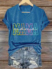 Women'S Casual Mother'S Day Mama Graphic Print V-neck Short Sleeve T-Shirt