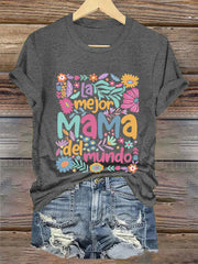 Women's Mother's Day La Mejor Mama Del Mundo Floral Short Sleeve T-Shirt