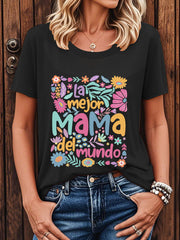 Women's Mother's Day La Mejor Mama Del Mundo Floral Short Sleeve T-Shirt