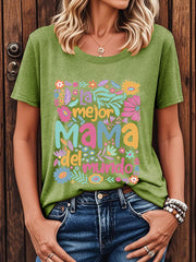 Women's Mother's Day La Mejor Mama Del Mundo Floral Short Sleeve T-Shirt