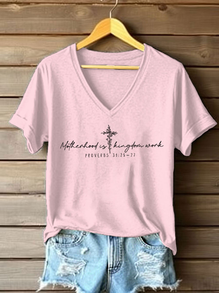 Women's 'Motherhood Is Kingdom Work' Printed Casual T-Shirt