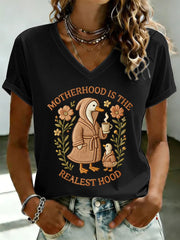 Women's 'Motherhood is the Realest Hood' Printed Casual T-Shirt