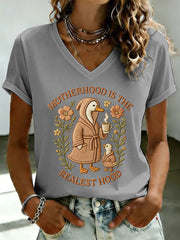 Women's 'Motherhood is the Realest Hood' Printed Casual T-Shirt