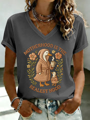 Women's 'Motherhood is the Realest Hood' Printed Casual T-Shirt