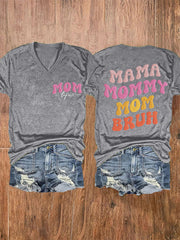 Women's Funny Mama Mommy Mom Bruh Mother's Day Gift Casual V-Neck Tee