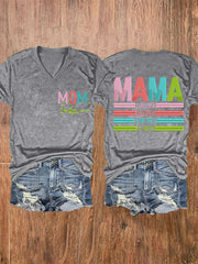 Women's Mama Stressed Blessed Sometimes A Mess Mother's Day Gift Casual V-Neck Tee