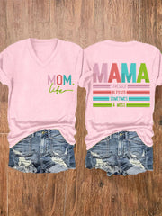 Women's Mama Stressed Blessed Sometimes A Mess Mother's Day Gift Casual V-Neck Tee