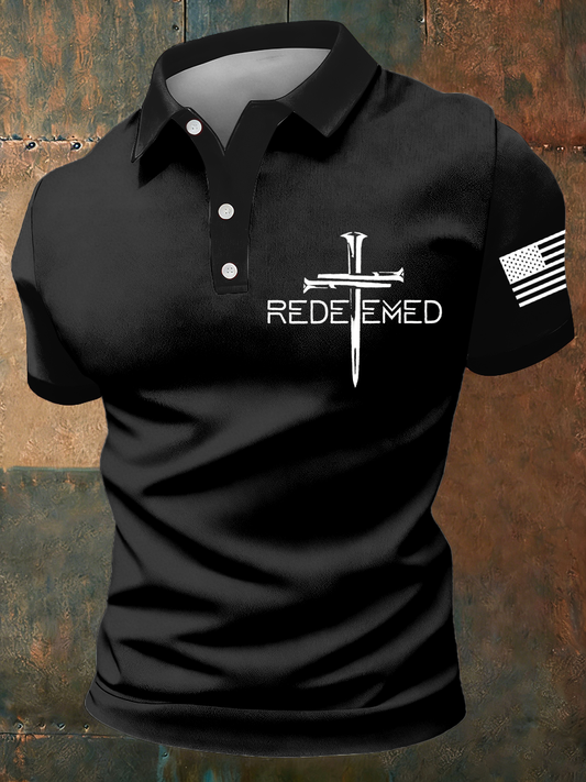 Men's Redeemed Cross Print polo shirt