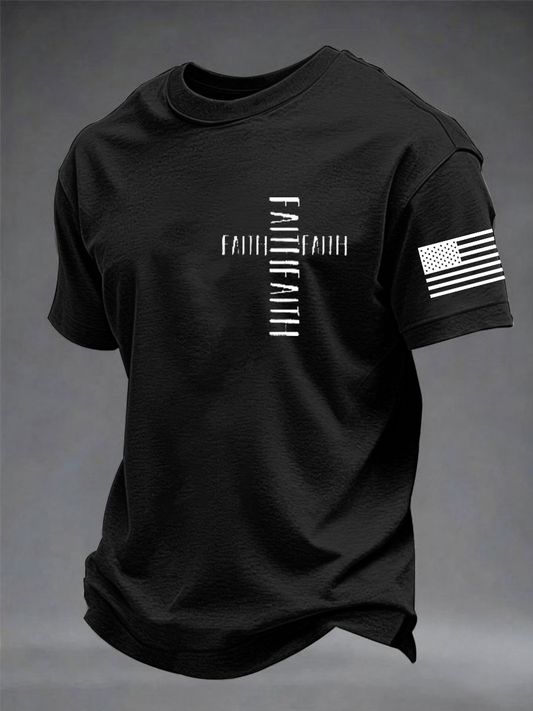 Men's Fashion Casual Faith imitation cotton short-sleeved T-shirt