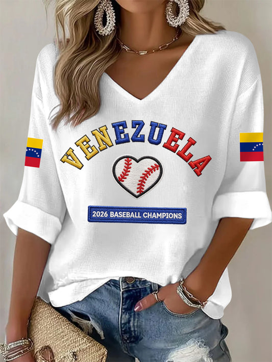 Women's Celebrate Venezuela Campeones 2026 Print Casual Waffle T-shirt