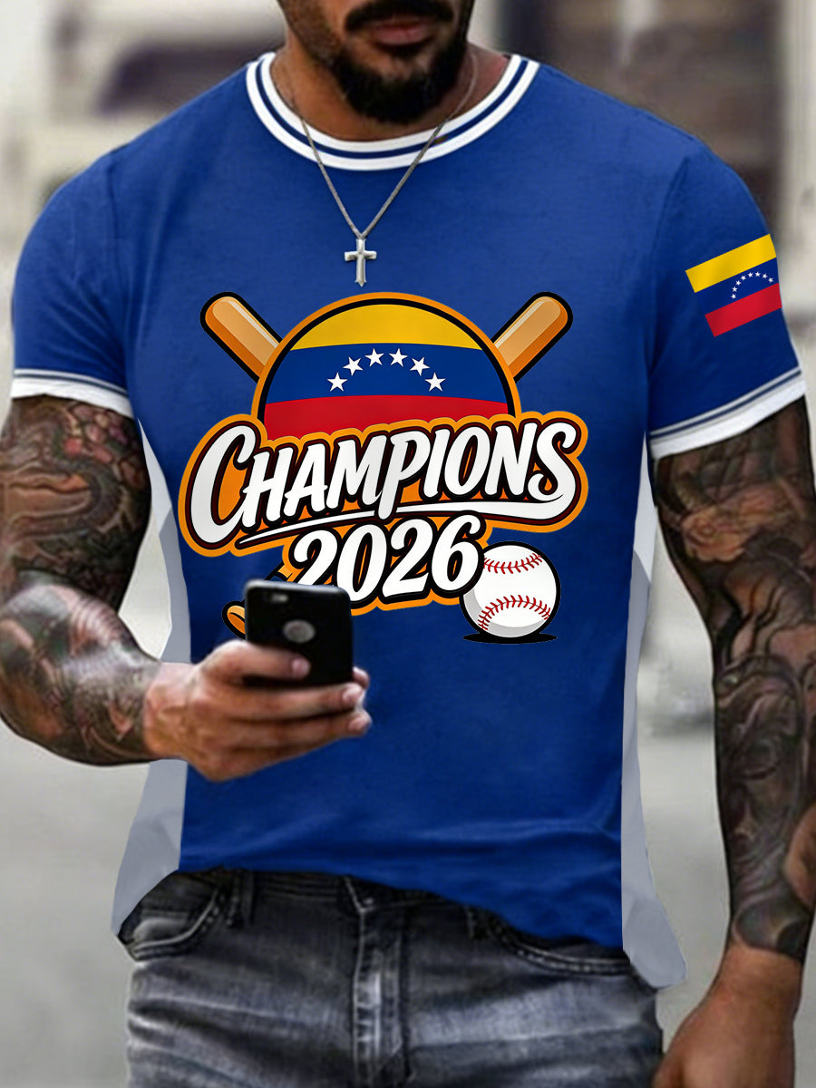 Men's Celebrate Venezuela 2026 Baseball Champions Print Casual Tee