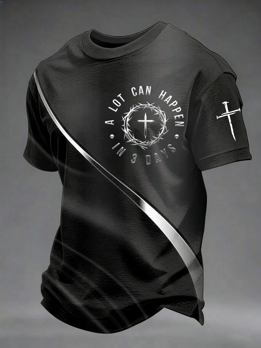 Men's A Lot Can Happen In Three Days Art Waves Print Casual Tee