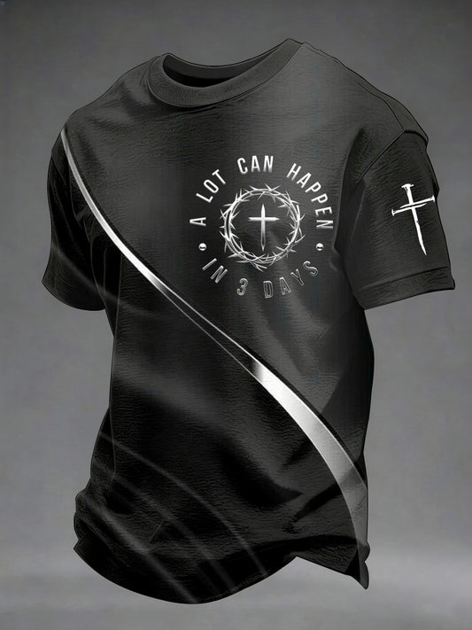 Men's A Lot Can Happen In Three Days Art Waves Print Casual Tee