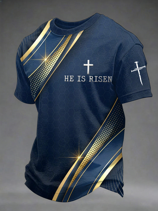 Men's He Is Risen Art Geometric Jesus Print Casual Tee