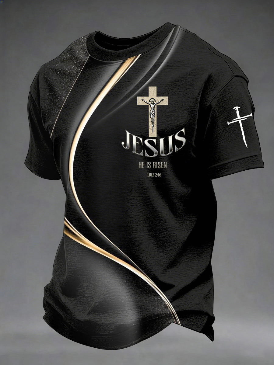 Men's Jesus He Is Risen Art Waves Print Casual Tee