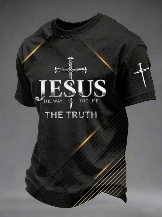 Men's Jesus The Way The Truth The Life Art Geometric Print Casual Tee