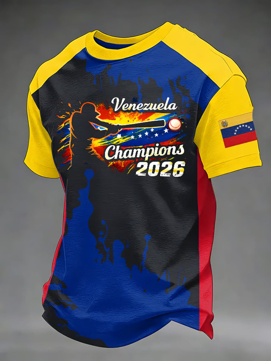 Men's Celebrate Venezuela 2026 Baseball Champions Print Casual Tee