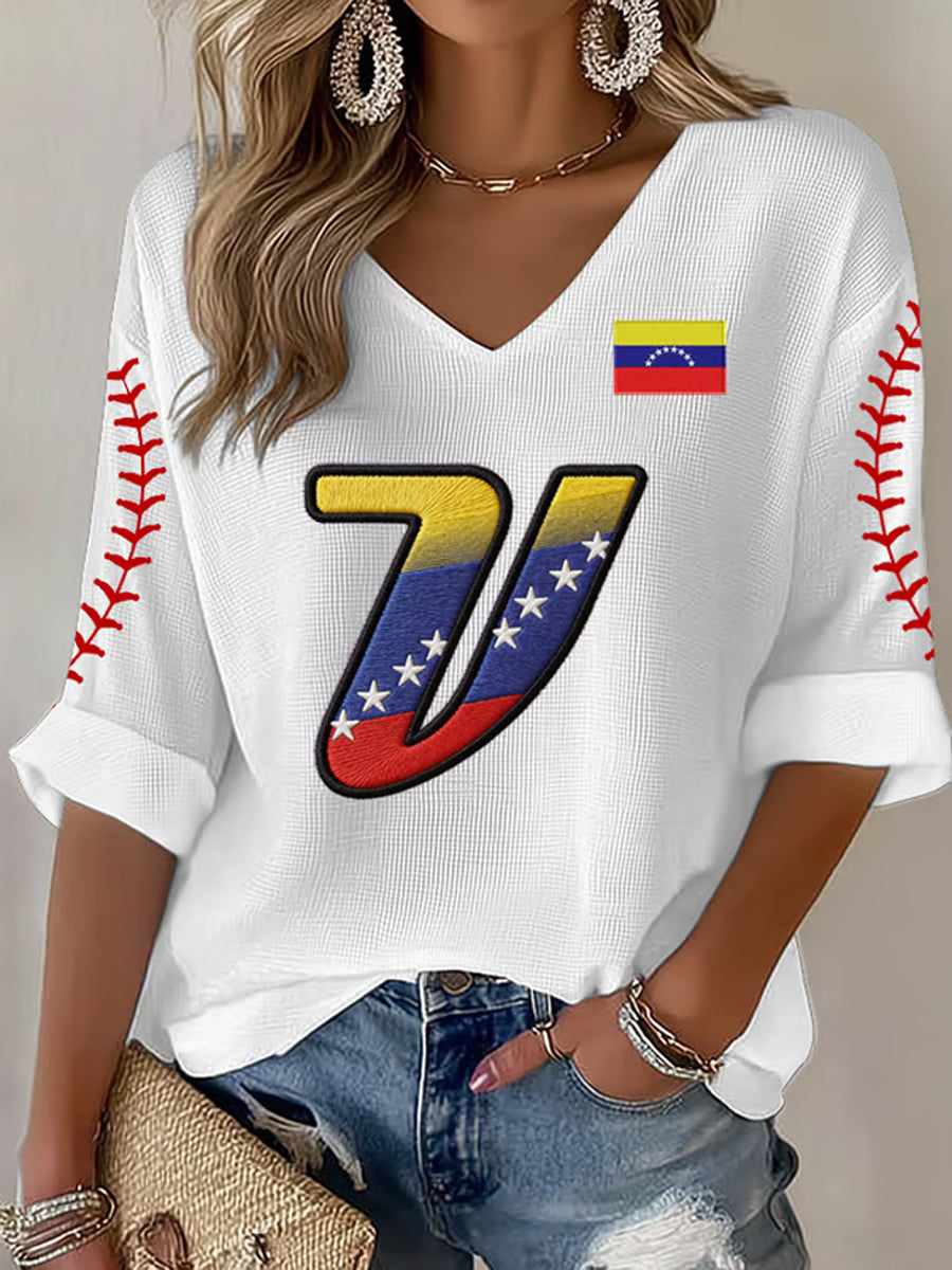 Women's Celebrate Venezuela 2026 Baseball Champions Print Casual Waffle T-shirt