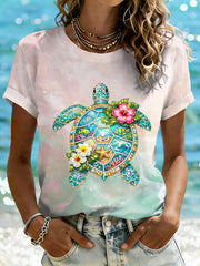Women's Sea Turtle Art Print Casual T-Shirt