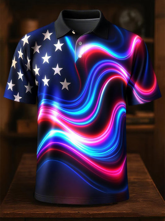 Men's Independence Day Flag Print short sleeve shirt