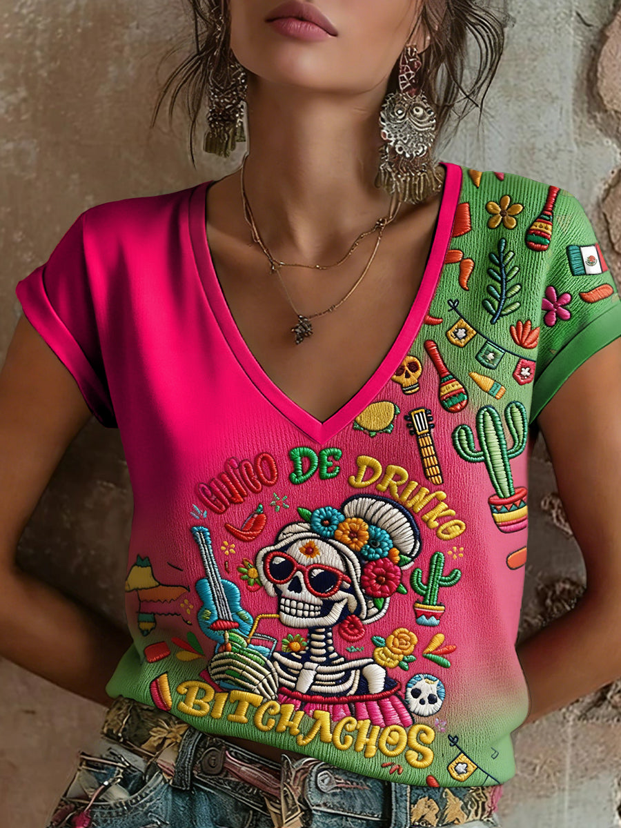 Women's Mexico Art Cinco De Mayo Printed T-Shirt