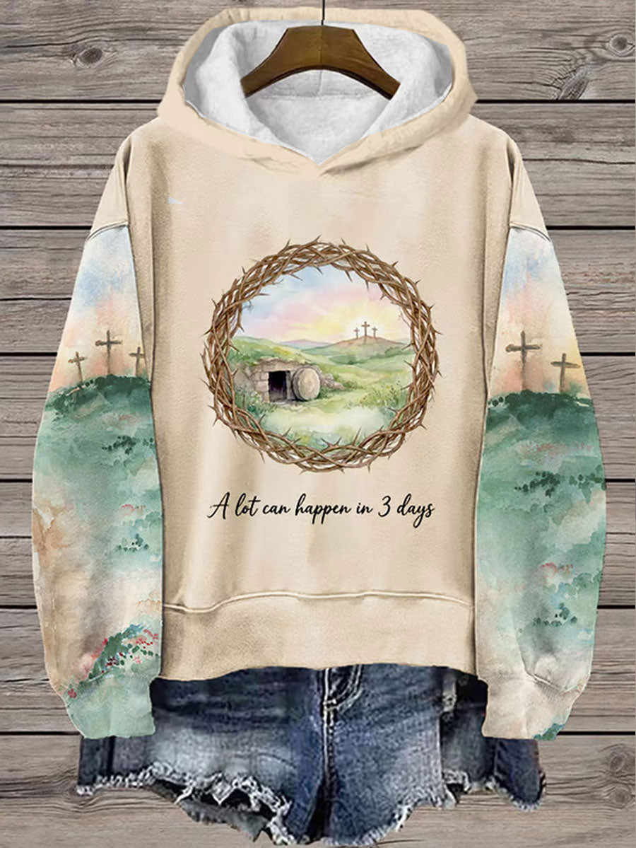 Women's Easter Bunny A Lot Can Happen In 3 Days Printed Hoodie