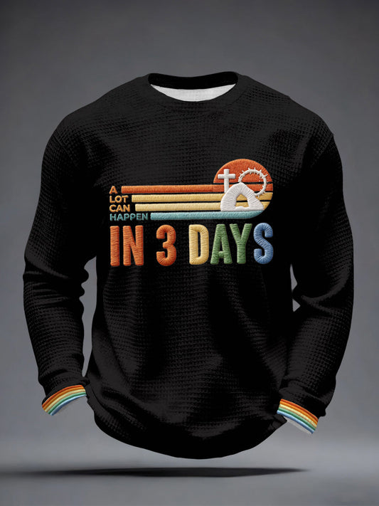 Men's A Lot Can Happen In 3 Days Embroidery Pattern Waffle T-Shirt