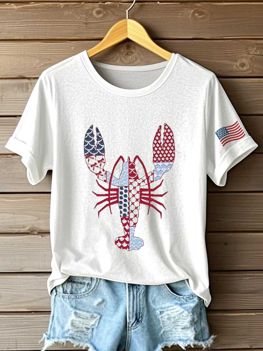 Women's Lobster Pattern Patchwork Art T-Shirt