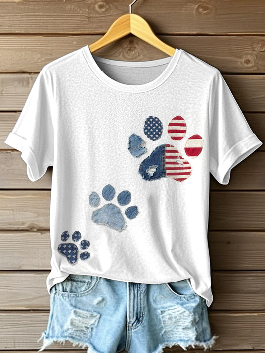 Women's Independence Day Inspired Paw Patchwork Art T-Shirt
