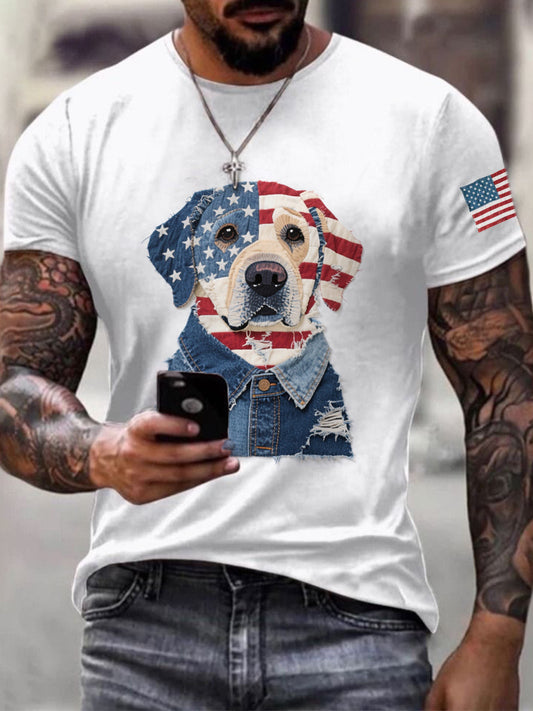 Men's Independence Day Labrador Dog Pattern Patchwork Art T-Shirt