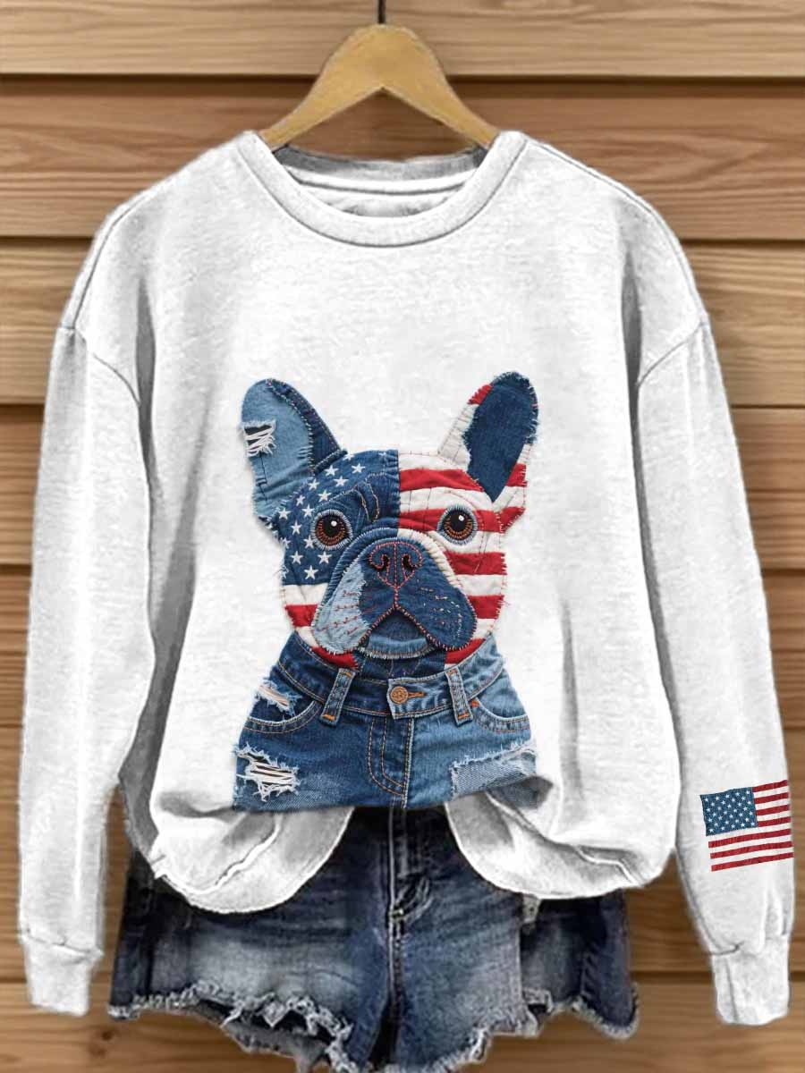 Women's Independence Day French Bulldog Patchwork Art Sweatshirt