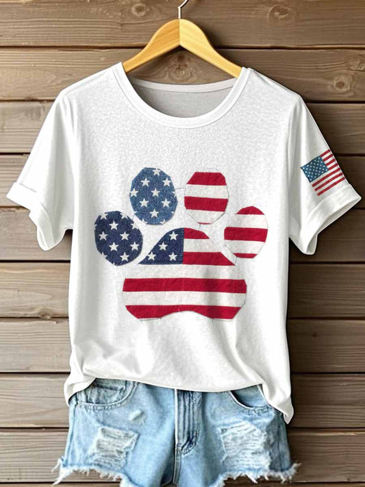 Women's Independence Day Inspired Paw Patchwork Art T-Shirt