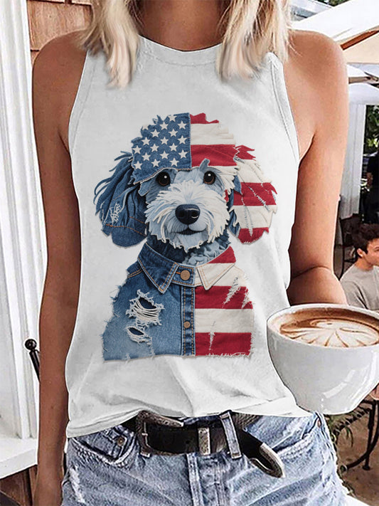 Women's Independence Day Dog Pattern Patchwork Art Tank Top