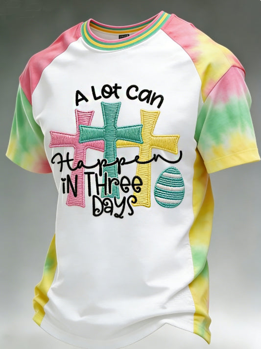 Men's A Lot Can Happen in 3 Days Embroidery Pattern Tee