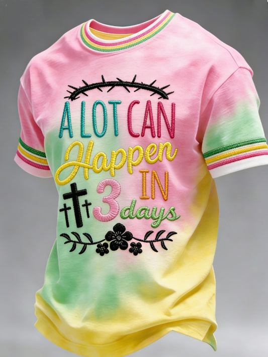 Men's A Lot Can Happen in 3 Days Embroidery Pattern Tee