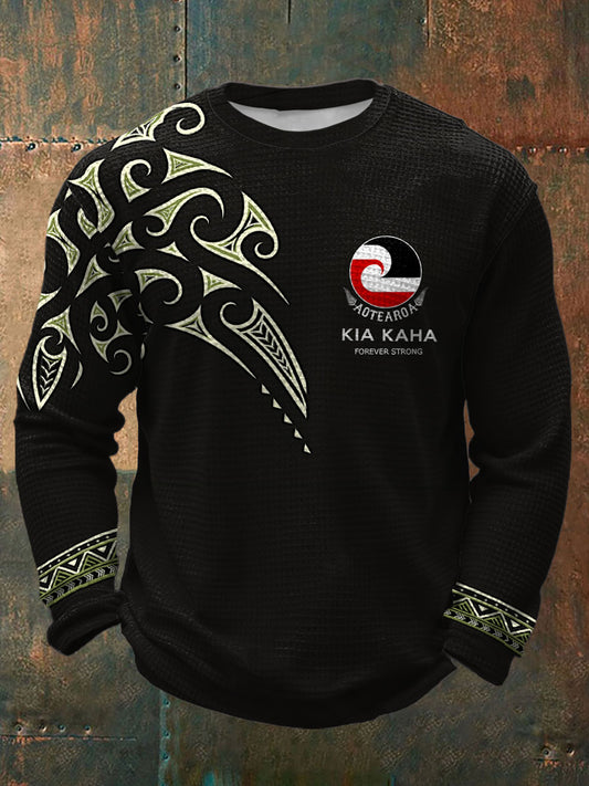 Men's NZ Maori Art Kia Kaha Printed Waffle Tops