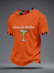 Men's Cinco de Drinko Embroidery Pattern T-Shirt