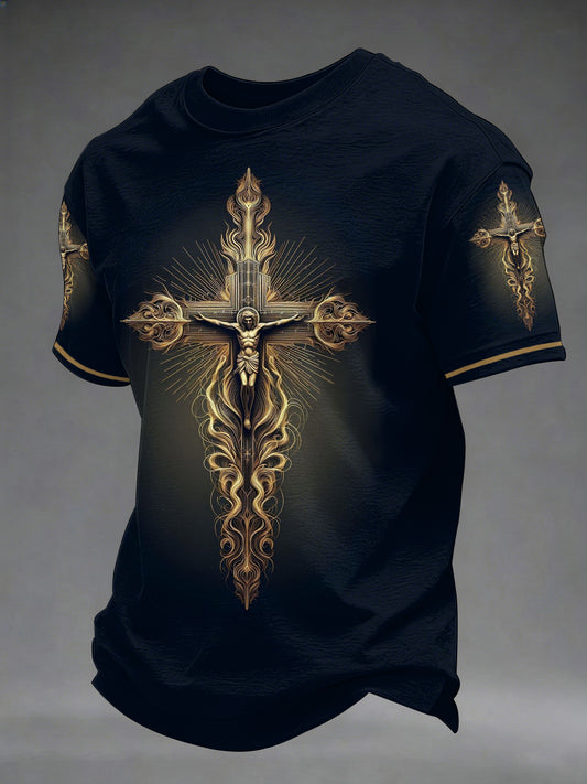 Men's Jesus Christian Cross Print Casual Tee