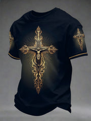 Men's Jesus Christian Cross Print Casual Tee