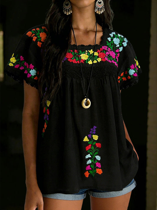 Women's Mexican Floral Short Sleeves Shirt