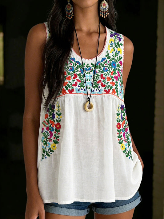 Women's Mexican Floral Vest Top