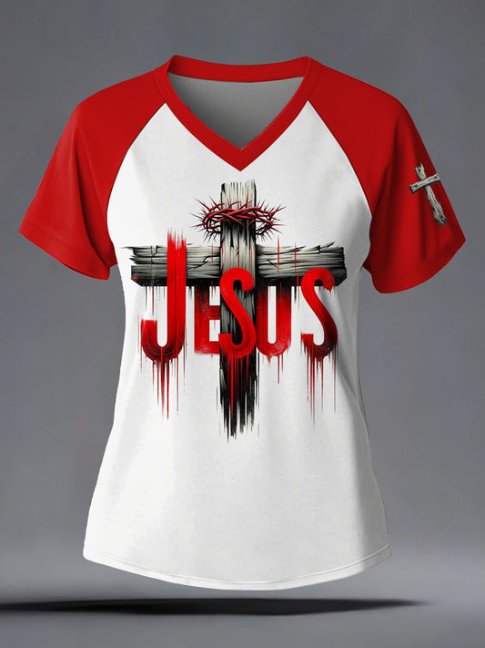 Women's Faith V-neck Printed Casual short sleeves t-shirt