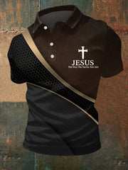 Men's Jesus The Way The Truth The Life Art Waves Print Casual Polo
