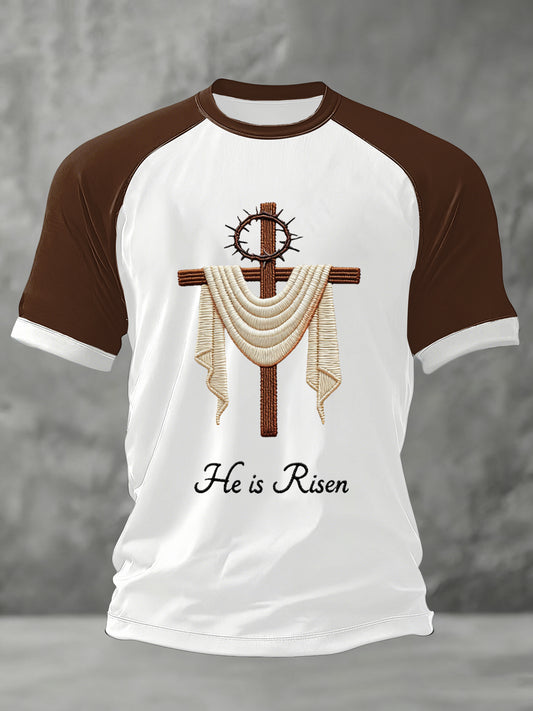 Women's He Is Risen Jesus Christian Cross Print Tee